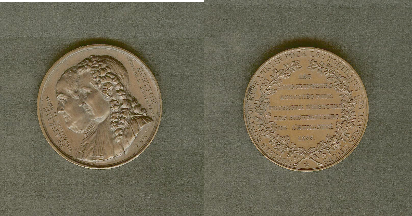 Médaille Société Franklin Montyon Barre 1833  SPL+